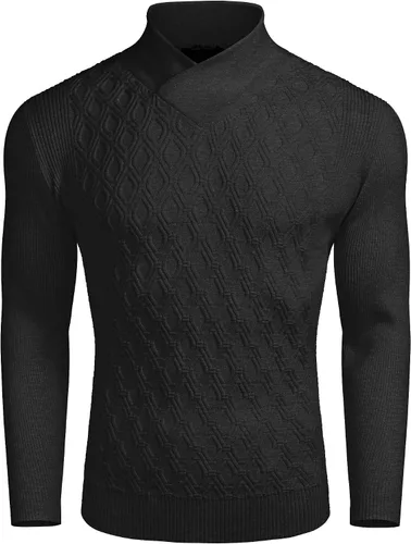 Vista 4 de COOFANDY Suéteres de punto de diamante para hombre, suéter de punto elegante y ligero