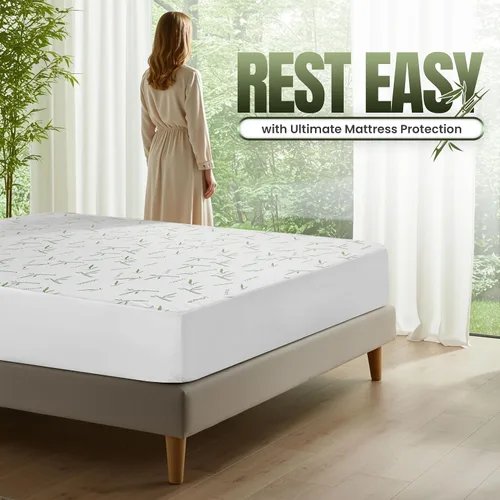 Vista 7 de Utopia Bedding – Protector de colchón impermeable tamaño individual, funda de colchón premium de bambú y viscosa de 200 GSM con enfriamiento, suave