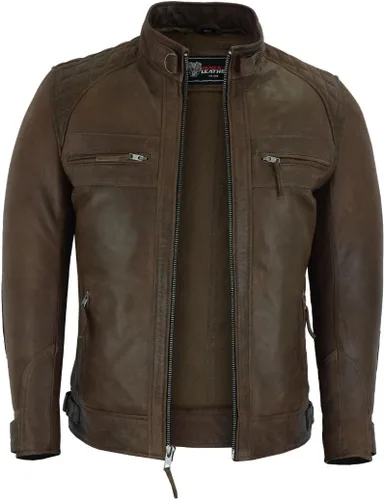 Vista 10 de Vance Leather ' Cafe Racer - Chaqueta de piel de cordero encerada para hombre, color marrón Austin