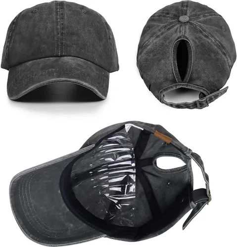 Vista 5 de Gorras de béisbol para mujer, de algodón, ajustables, estilo vintage, para el sol, alto y desordenado, para mujer