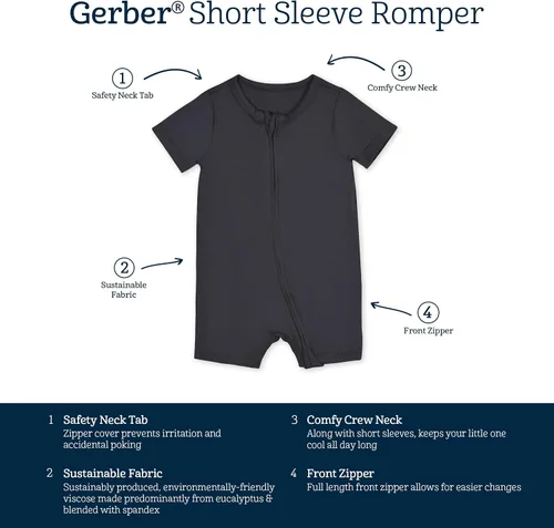 Vista 5 de Gerber Mameluco unisex de manga corta suave con viscosa hecho de eucalipto
