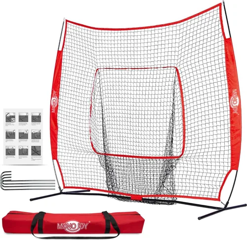Vista 9 de Red de práctica de béisbol de 7 x 7 pies para golpear y lanzar, red de entrenamiento con zona de ataque grande o camiseta de bateo y objetivo de 9