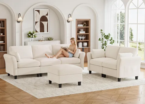 Vista 7 de Legend Vansen Sofá modular seccional, cómodo sofá modular en forma de U de 6 asientos con espacio de almacenamiento y diván, sofás seccionales Crema