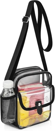 Vista 23 de Bolso bandolera transparente SPODEARS para eventos en estadios y conciertos - Cartera con correa de hombro ajustable con 1 soporte para botella