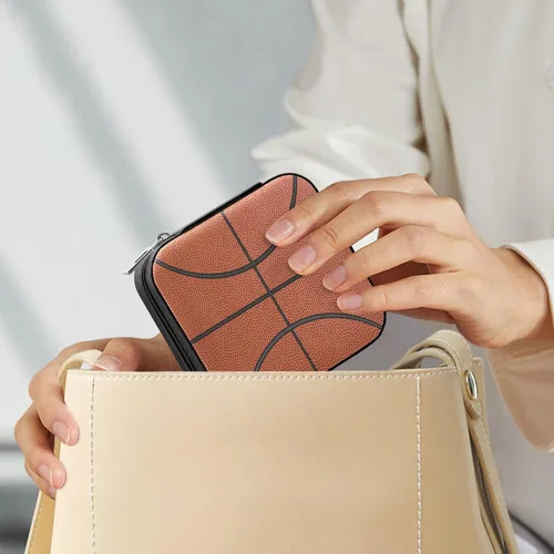 Vista 7 de Caja de joyería pequeña de cuero Caja de joyería portátil de viaje Caja de almacenamiento de baloncesto para anillos, pendientes, collares