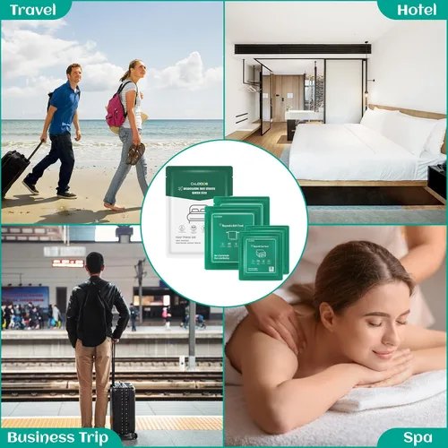 Vista 12 de Sábanas desechables para hotel, artículos esenciales de viaje con 2 toallas de baño desechables, 2 toallas faciales desechables y 4 piezas