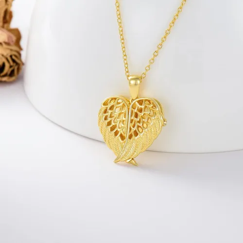 Vista 2 de SOULMEET Collar con medallón de corazón de ala de ángel que sostiene foto con colgante de medallón con texto en inglés "You Are My Angel", plata