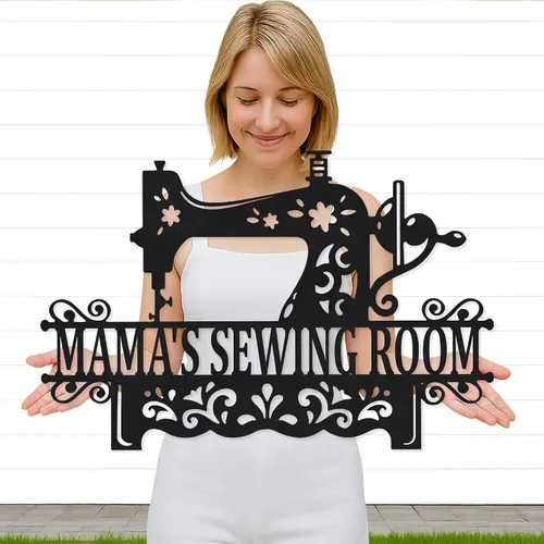 Vista 29 de Letrero de metal personalizado para máquina de coser, arte de pared personalizado para habitación, para mamá, abuela, nana, mimi, alcantarillas