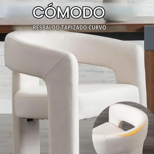 Vista 4 de RIVOVA Silla de comedor moderna de barril, silla lateral acolchada en lino con brazos cómoda para tocador, silla para comedor, sala de estar