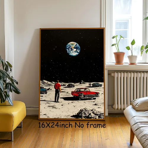 Vista 5 de Arte de pared de la Tierra desde la luna, póster de viaje espacial de la luna, impresión en lienzo de astronomía vintage, imágenes de astronomía