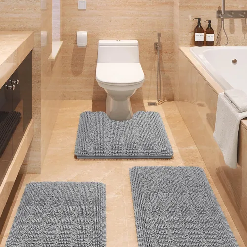 Vista 38 de ACCUMTEK - Juego de alfombras de baño a rayas beige de 3 piezas, ultrasuaves, antideslizantes de chenilla, alfombras de baño mullidas y absorbentes