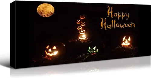 Vista 19 de Denozer - Decoración de pared de calabaza de Halloween, pósteres de regalo, decoración del hogar, arte de pared, imágenes en lienzo HD, estiradas
