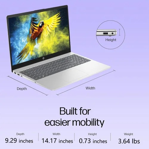 Vista 6 de HP 15.6" FHD Laptop, Intel N100 Processor, Customized 16GB RAM, 256GB NVMe SSD, WiFi 6, Bluetooth 5.3, Windows 11 Home, Natural Silver