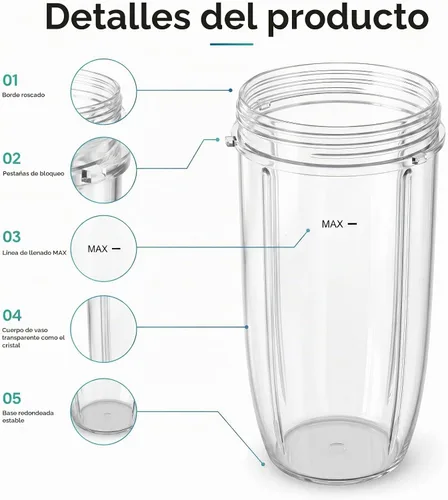 Vista 5 de Piezas de repuesto de 32 oz (2 unidades) Vasos de repuesto para licuadora compatibles con NutriBullet 600w y 900w Blender