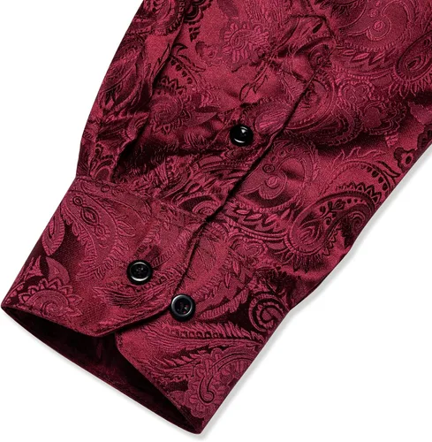 Vista 6 de DiBanGu Mens Shirt,Silk Long Sleeve Button Down Paisley Dress Shirts for Men Party Wedding