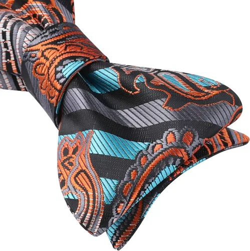 Vista 227 de HISDERN Pajaritas para hombre, corbatín de cachemira para hombre, corbata de lazo y bolsillo cuadrado, juego formal de esmoquin para boda