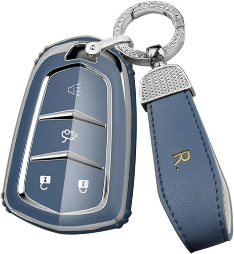 Vista 10 de ontto Protector de llave de automóvil compatible con Cadillac de 4 botones, carcasa de TPU suave con borde plateado para Escalade CTS SRX XT5 ATS