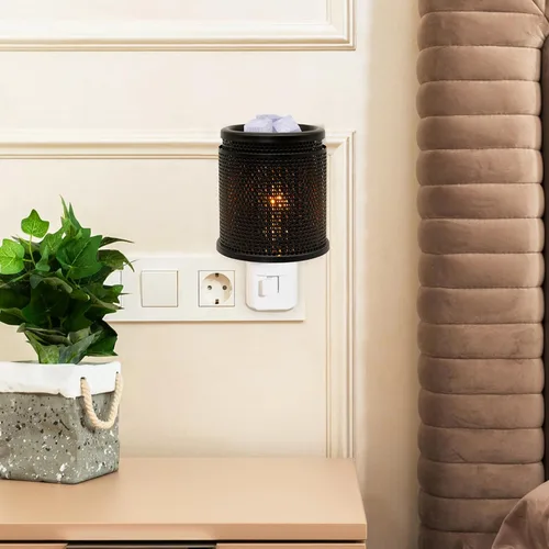 Vista 3 de CVHOMEDECO. Calentador eléctrico de cera para pared, calentador de tarta de metal doble perforado, calentador de velas decorativo para velas