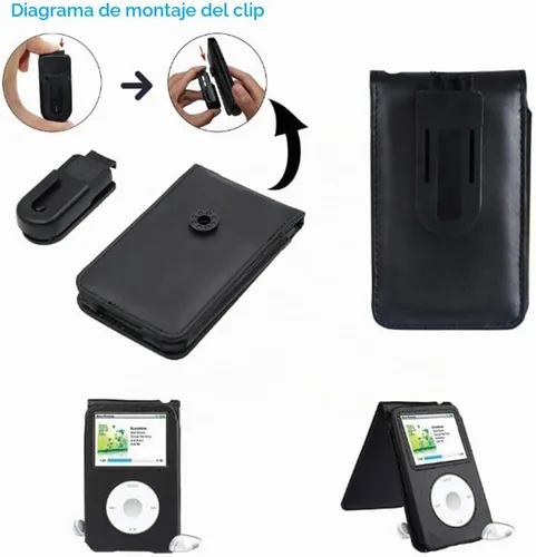 Vista 4 de Funda protectora de cuero para Apple iPod Classic 6ª, 7ª, 80 GB, 120 GB delgada 160 GB y iPod Video 5th 30 GB con clip para cinturón + protector