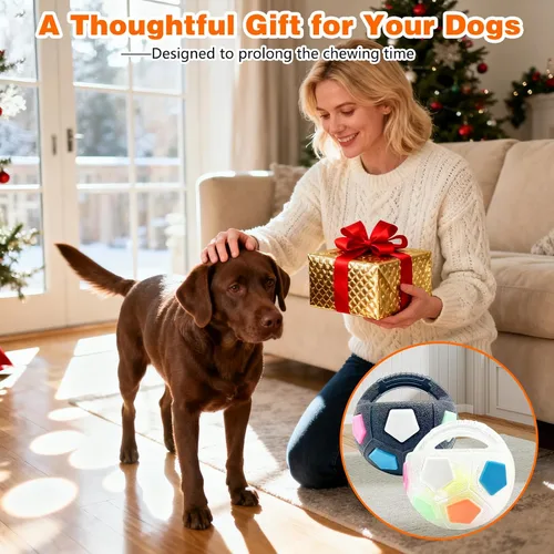 Vista 7 de The Mellow Dog - Pelota calmante con asa, pelotas interactivas fuertes y duraderas con forma de fútbol, juguete de fútbol para perros para jugar