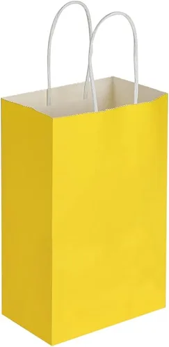 Vista 8 de Oikss Cada paquete de 50 bolsas pequeñas de papel kraft amarillo y fucsia con asas a granel