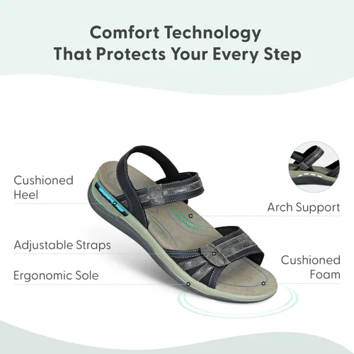 Vista 4 de Orthofeet Sandalias de soporte de arco para mujer, ideales para aliviar el dolor de talón y pies. Diseño terapéutico con soporte de arco, refuerzo