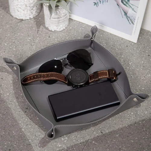 Vista 8 de SANQIANWAN Bandeja de cuero para joyas para mujeres y hombres, mesa de entrada, mesita de noche, portátil, grande, plato de viaje para llaves