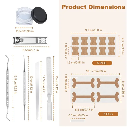 Vista 2 de Juego de corrector de uñas encarnadas con tiras correctoras – Kit de herramientas profesionales para uñas de los pies que incluye tiras
