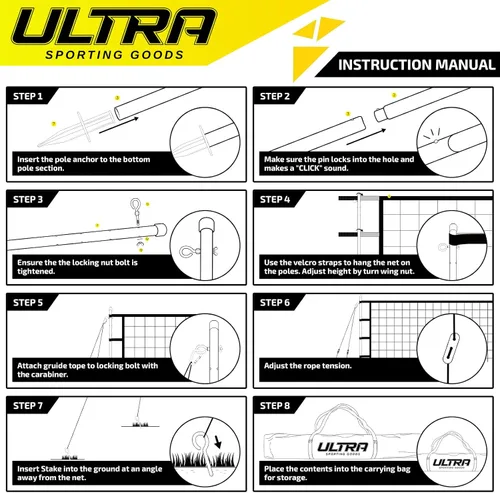 Vista 7 de Volleyball Net for Backyard, Regulation Size 32x3FT, Portable Outdoor Amarillo - Set completo