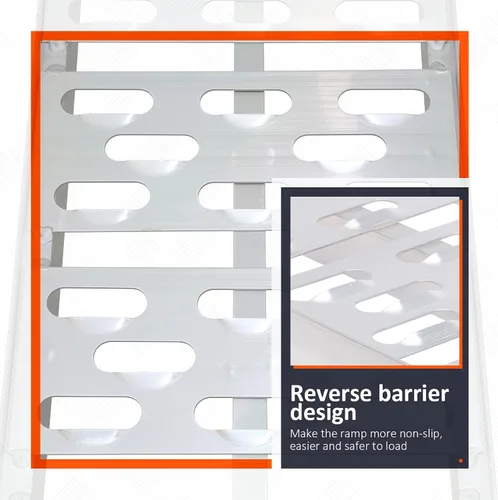 Vista 4 de Rampas de aluminio de 7.5 pies, rampas plegables de carga arqueada de 1500 libras con patas, rampas mejoradas para cuatrimotos, motocicletas, motos