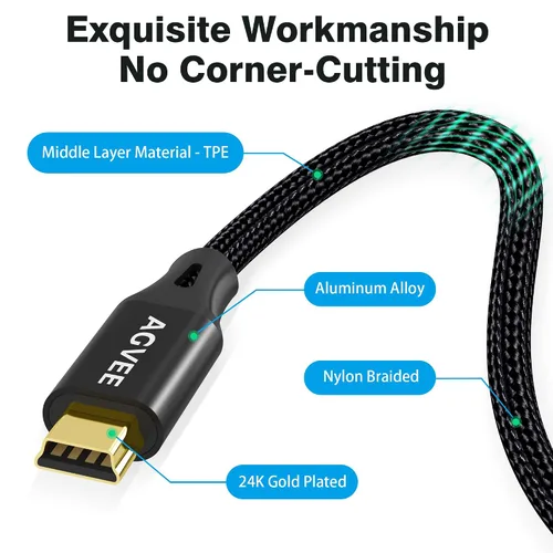 Vista 7 de AGVEE - Paquete de 2 cables mini USB de 1 pie, USB A a Mini-B de datos y cargador duraderos Para calculadora TI-84, Garmin GPS, Go-Pro Hero 4 3 2