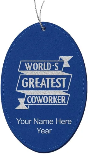 Vista 3 de LaserGram Personalized Christmas Ornament, World's Greatest Coworker, Faux Leather, Custom Laser Engraved Gift Idea (Oval Shape, Rustic)