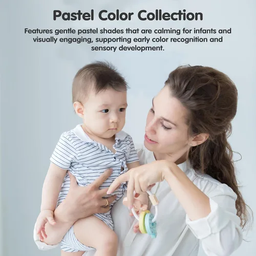 Vista 6 de PlanToys® Juguete sensorial Montessori de madera pastel para recién nacidos