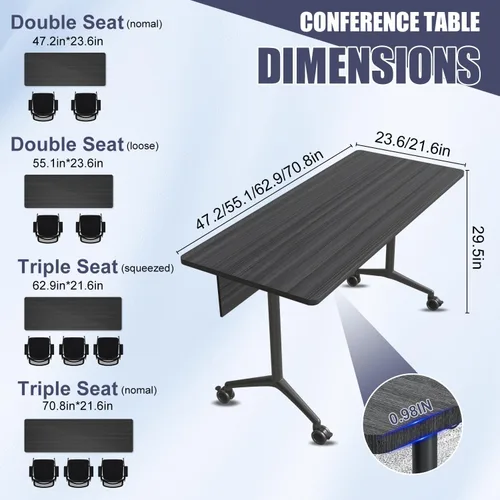 Vista 2 de 2Pack Folding Conference Table, 47.2in Modular Training Table with Wheels Black Sandalwood