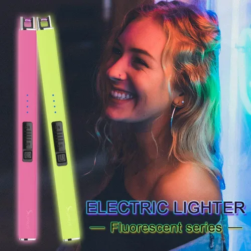 Vista 2 de SUPRUS Encendedor fluorescente que brilla en la oscuridad, encendedor eléctrico de velas, encendedor de arco USB recargable con bloqueo