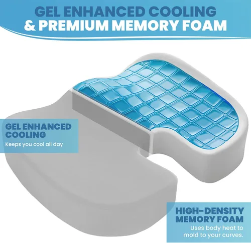 Vista 2 de Philosophy Gym Cojín de asiento de espuma viscoelástica, almohadilla de gel mejorada para silla de oficina, cómoda almohada ergonómica para silla