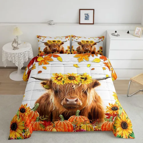 Vista 47 de Erosebridal Juego de edredón individual de pavo de Acción de Gracias, juego de ropa de cama de calabaza con hojas de otoño para niños y adultos