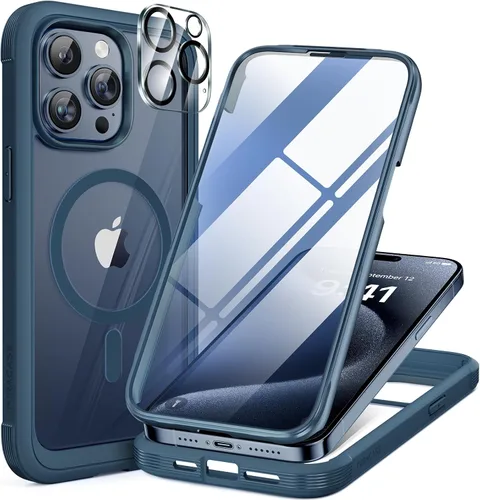 Vista 136 de Miracase - Funda magnética para iPhone 13 Pro Max de 6.7 pulgadas (compatible con MagSafe), transparente, completo, protector de pantalla de vidrio