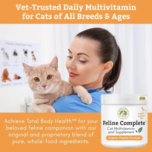 Vista 2 de Wholistic Pet Organics Feline Complete Organic Pumpkin - 4 onzas - Multivitamínico y probiótico en polvo para gatos - Alimento natural para gatos