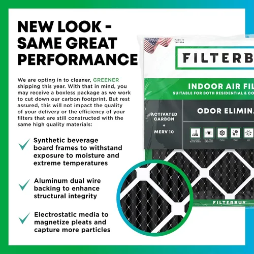 Vista 3 de Filterbuy Filtro de aire MERV 8 de 10 x 10 x 1 pulgadas, defensa de olores y alergias con carbón activado (paquete de 2), filtros electrostáticos