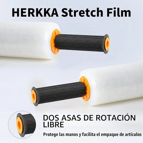 Vista 5 de Película Elástica, HERKKA Película Elástica con Asas de Resistencia Industrial, Rollo de Plástico para Envolver en Mudanzas, Envoltura Retráctil