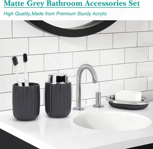 Vista 11 de Boperzi Juego de accesorios de baño completo: juego de accesorios de baño de 8 piezas con bote de basura 2 piezas para piso/mostrador, cepillo