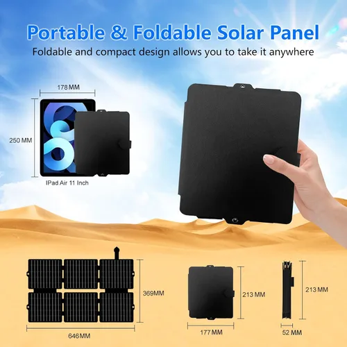 Vista 2 de QLAYA Cargador solar portátil de 30 W, panel solar plegable con alta eficiencia, panel solar ultraligero para exteriores, para campamento