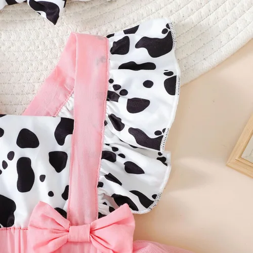 Vista 4 de Ropa de verano para bebé recién nacida, manga con volantes, vestido de tul para princesa, cumpleaños, disfraz de vaca occidental
