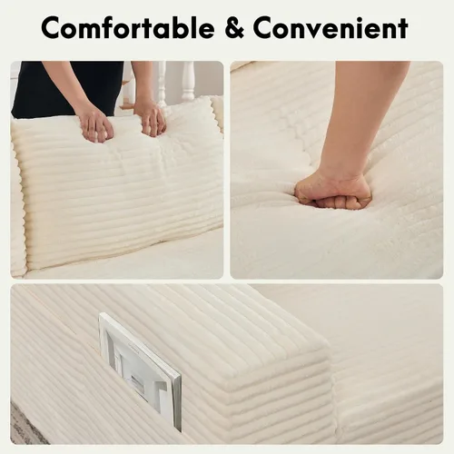 Vista 7 de Korser Sofá modular en forma de L de 110 pulgadas con diván, sofá modular de pana esponjosa con asiento profundo y bolsillos laterales, cómodos Beige
