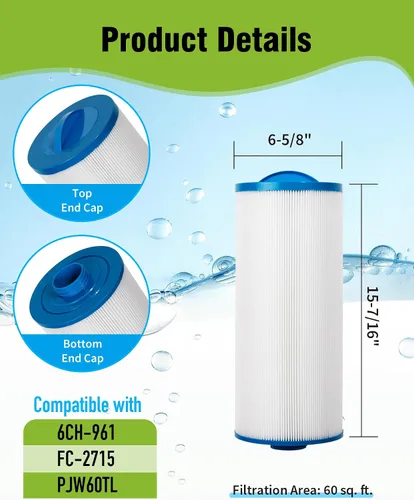 Vista 2 de Cartucho de filtro de spa de repuesto para filtro de bañera de hidromasaje Unicel 6CH-961, PAS-1342, PJW60TL, Filbur FC-2715, Jacuzzi J300