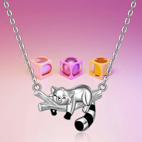 Vista 6 de LOVGIFSET Fox Cow Red Panda Necklace Sleeping Fox Animal Necklaces Rose Gold S925 Sterling Silver Necklace for Women I Love You to The Moon and Back