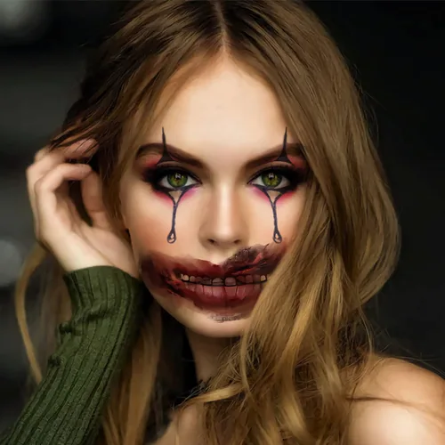 Vista 5 de 10 hojas de calcomanías de tatuaje de Halloween, calcomanías de tatuaje de boca aterradora, maquillaje de broma de Halloween, tatuaje temporal