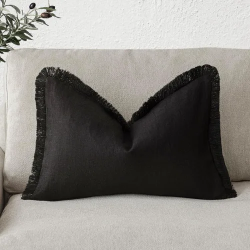 Vista 15 de Foindtower Fundas de almohada decorativas de lino con flecos, acogedora funda de cojín bohemia estilo farmhouse con borlas, funda de almohada