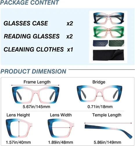 Vista 5 de Gafas de lectura de gran tamaño para mujer, ojo de gato, lector de computadora con bisagra de resorte